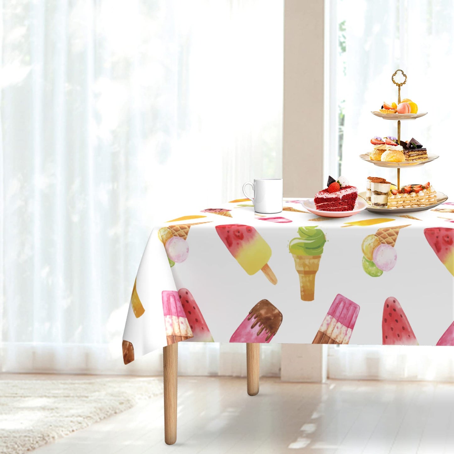 Lianxuia 3 Pieces Ice Cream Plastic Tablecloth, 51 X 86 Inch Ice Cream Party Table Cover, Ice Cream Party Decorations, Suitable