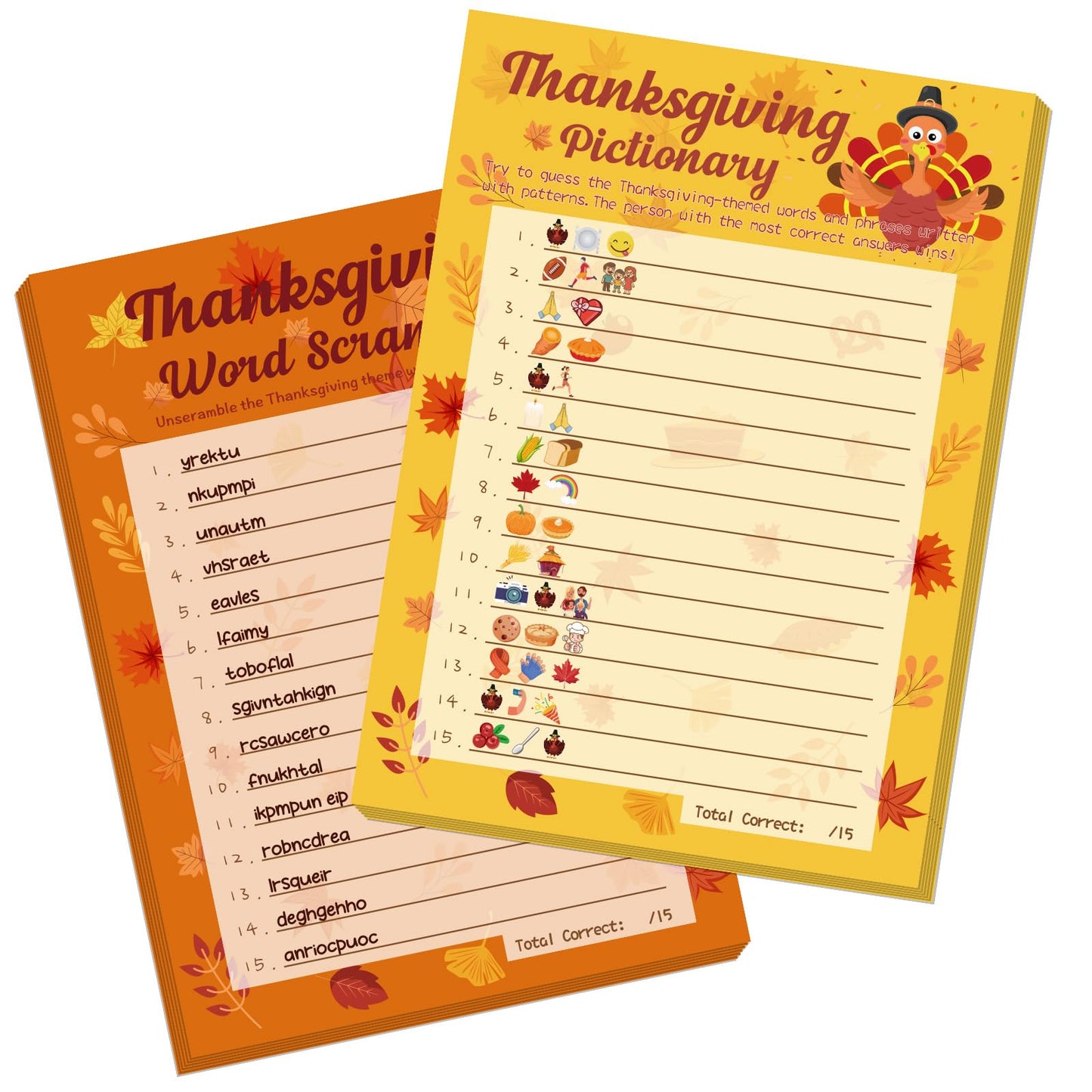 YQUQWN 32PCS Thanksgiving Party Games Set, Thanksgiving Trivia Game Word Scramble Pattern Guessing Game for Family Party Activit