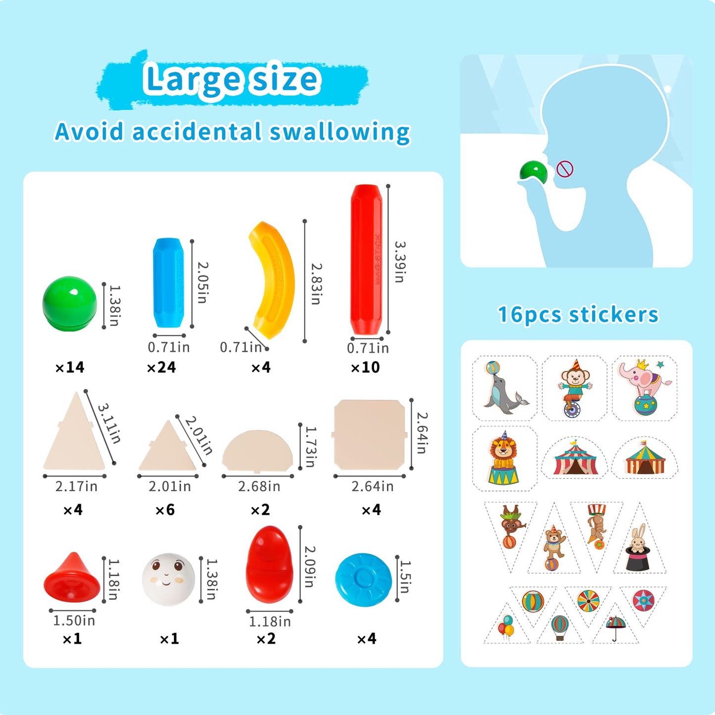 TOKBLOK Magnetic Building Sticks - 76pcs Circus Set, ABS Plastic, Educational STEM Toys for 3 Years Old Kids, Montessori Gift