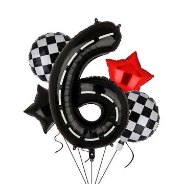 Race Car Birthday Balloons 40 Inch Racetrack Number Balloon 6 Black Boys 6St Birthday Race Car Theme Party Decor Supplies 5 Pcs