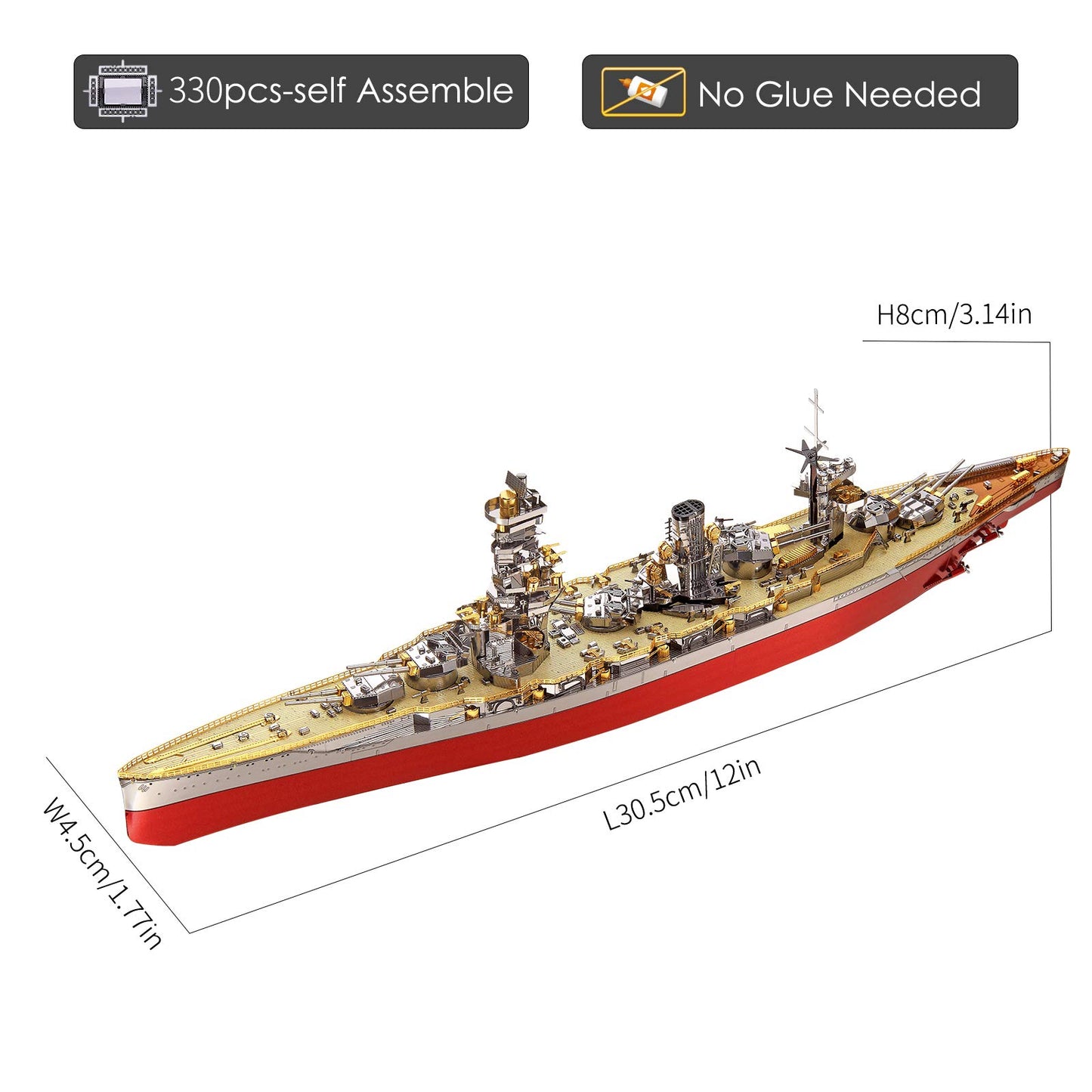 Piececool 3D Metal Puzzle Warship Model Kits, Fuso Battleship Military Watercraft Model Building Kits For Adults, Diy 3D Brain Teaser Puzzle Toys For Famliy Time, Great Gift-330 Pcs