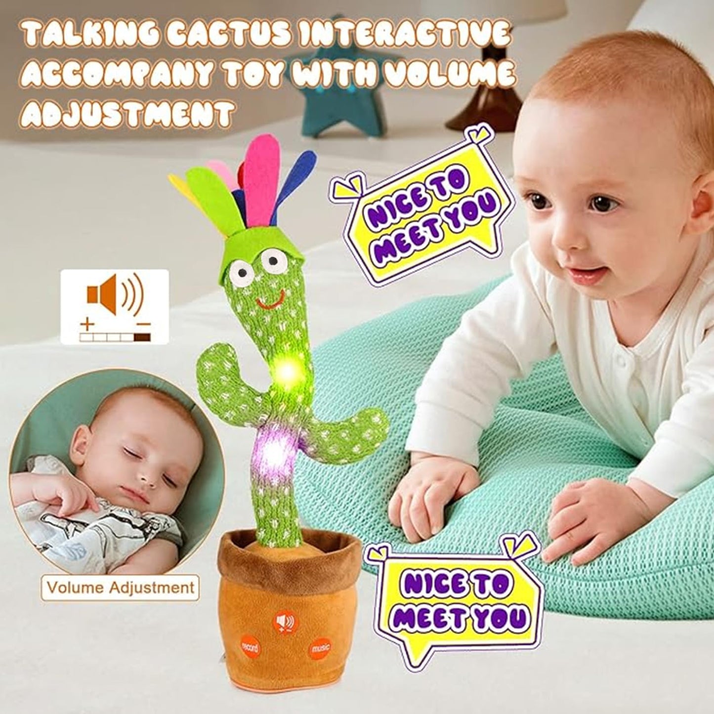 Emoin Dancing Cactus With Flower, Talking Cactus Baby Toy Repeating What You Say Glowing Singing Mimicking Recording Interactive