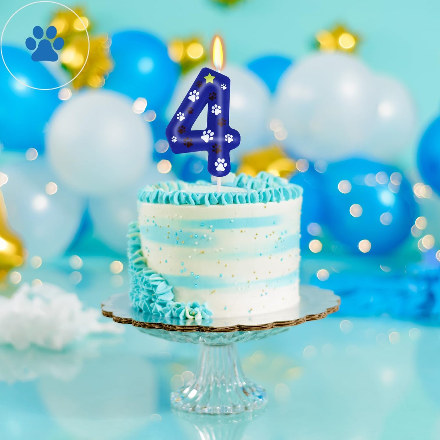 ElekFX Blue Dog Paw Birthday Candles, Number 4 Dog Patrol Birthday Party Supplies, 2.76 inch Paw Cake Topper Decorations, Birthd