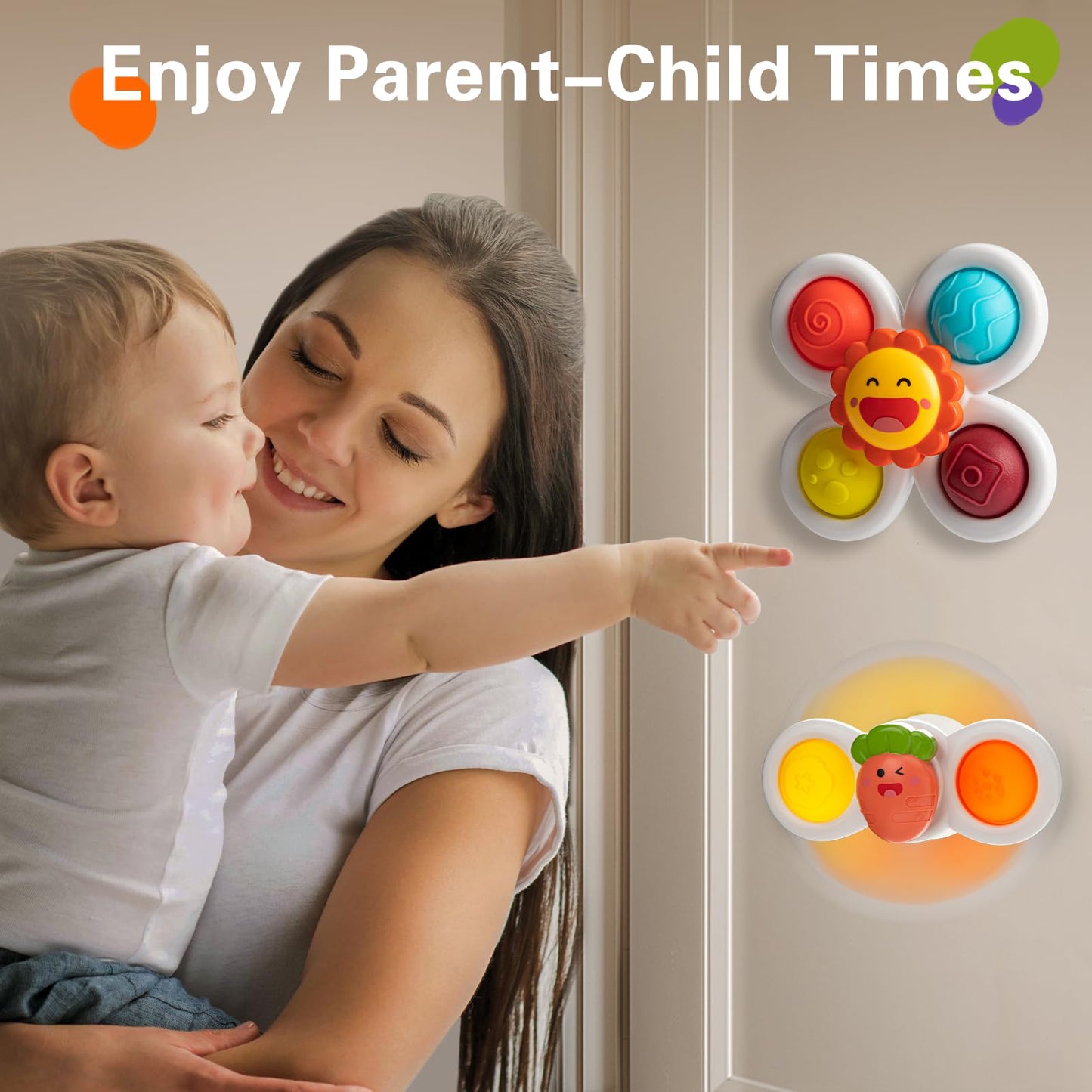 Tohibee 3Pcs Suction Cup Spinner Toys For 1 2 Year Old Boys Spinning Toys Baby Toys 12-18 Months Sensory Toys For Toddlers 1-3 Easter Basket Stuffers Gifts For 1 Year Old Girls