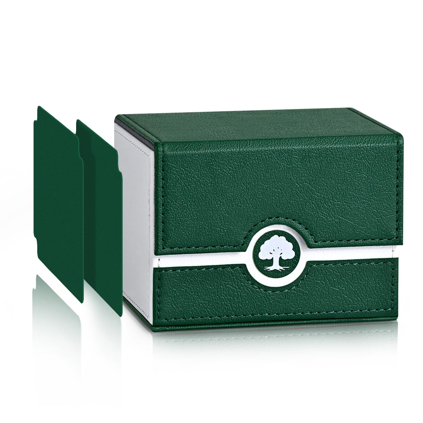 Uaono Mtg Card Deck Box For Trading Cards,Sideload Commander Deck Box Fits 120+ Sleeved Cards, Pu Leather Card Storage Box For Magic Yugioh Ptcg Cards (A- Green&White)