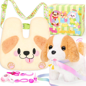 Ninaor Plush Dog Toys For Kids With Crossbody Bags, Puppy Robot Dog With Leash Walking Barking Tail Wagging, Pretend Play Pet Ca