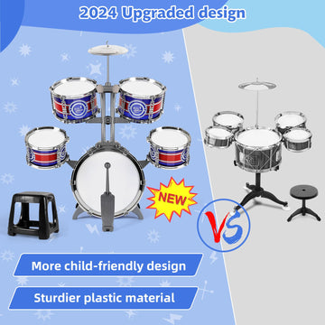 M Sanmersen Drum Set For Toddlers, Kids Drum Set With Stool, Upgraded Plastic Rock Jazz Drum Kit Musical Instruments Toys Gift For 2-8 Years Old Boys Girls