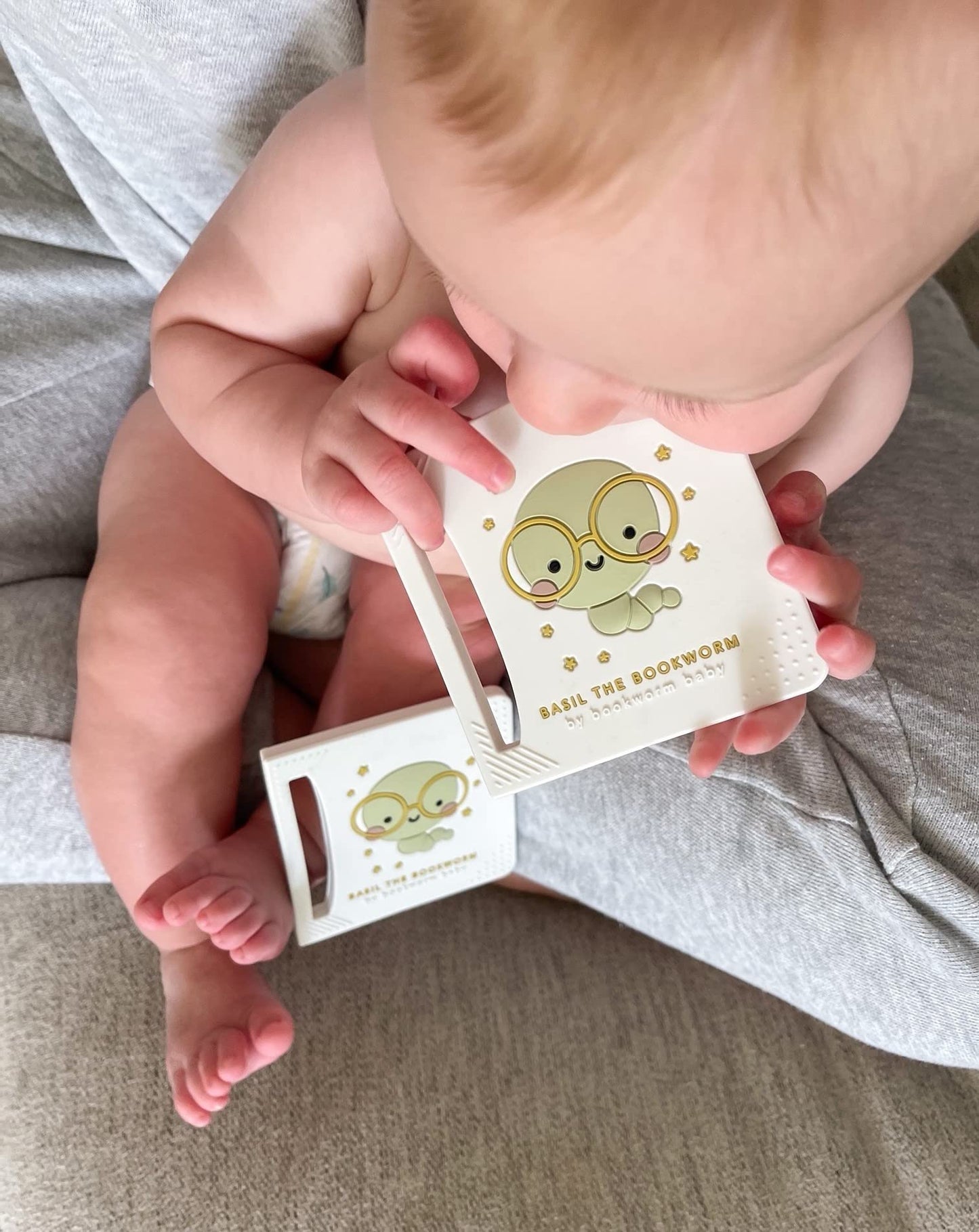 Basil The Bookworm Baby Teether - enhanced BPA Free Silicone Teething Toy | Perfect for Baby Showers | Unique Book-Shaped Design | Freezer & Dishwasher Safe (Age: 3+ Months)