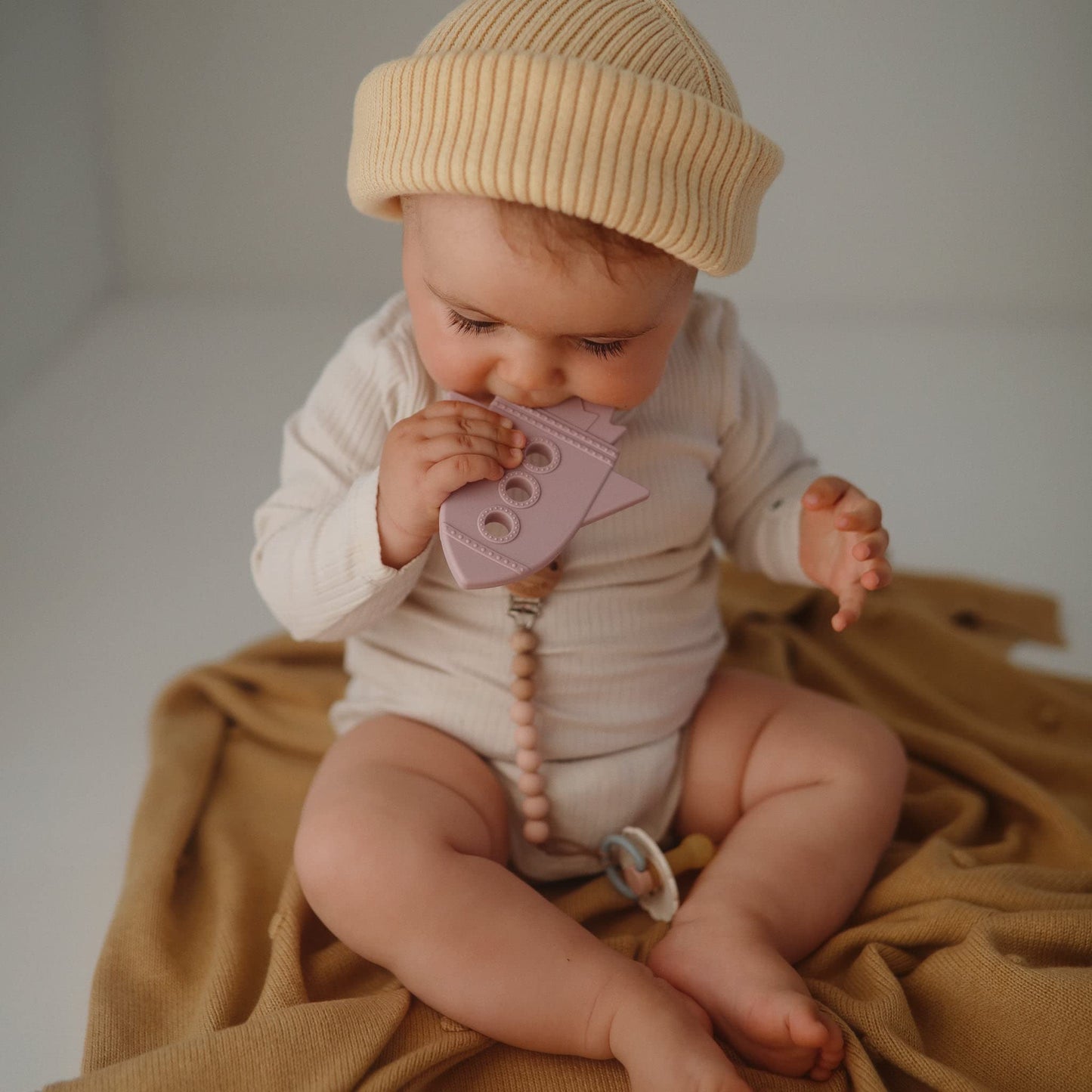 Mushie Silicone Baby Teether Toy | Rocket (Soft Lilac)
