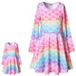 Rainbow Mermaid Dresses Matching Doll&Girls Long Sleeve Birthday Gifts 4T 5T