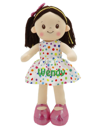 Personalized Rag Dolls for Girls - Custom 16 Inches Soft Plush Snuggle Baby Doll for Toddlers Stuffed Toys - Muecas de Trapo Personalizadas para Nias - Colorful Polka Dot Dress