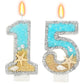 ElekFX 15th Birthday Candle for Cake, Beach Starfish Sequins Number Cake Candles, 2.76 inch Number 15 Happy Birthday Candle, Cak