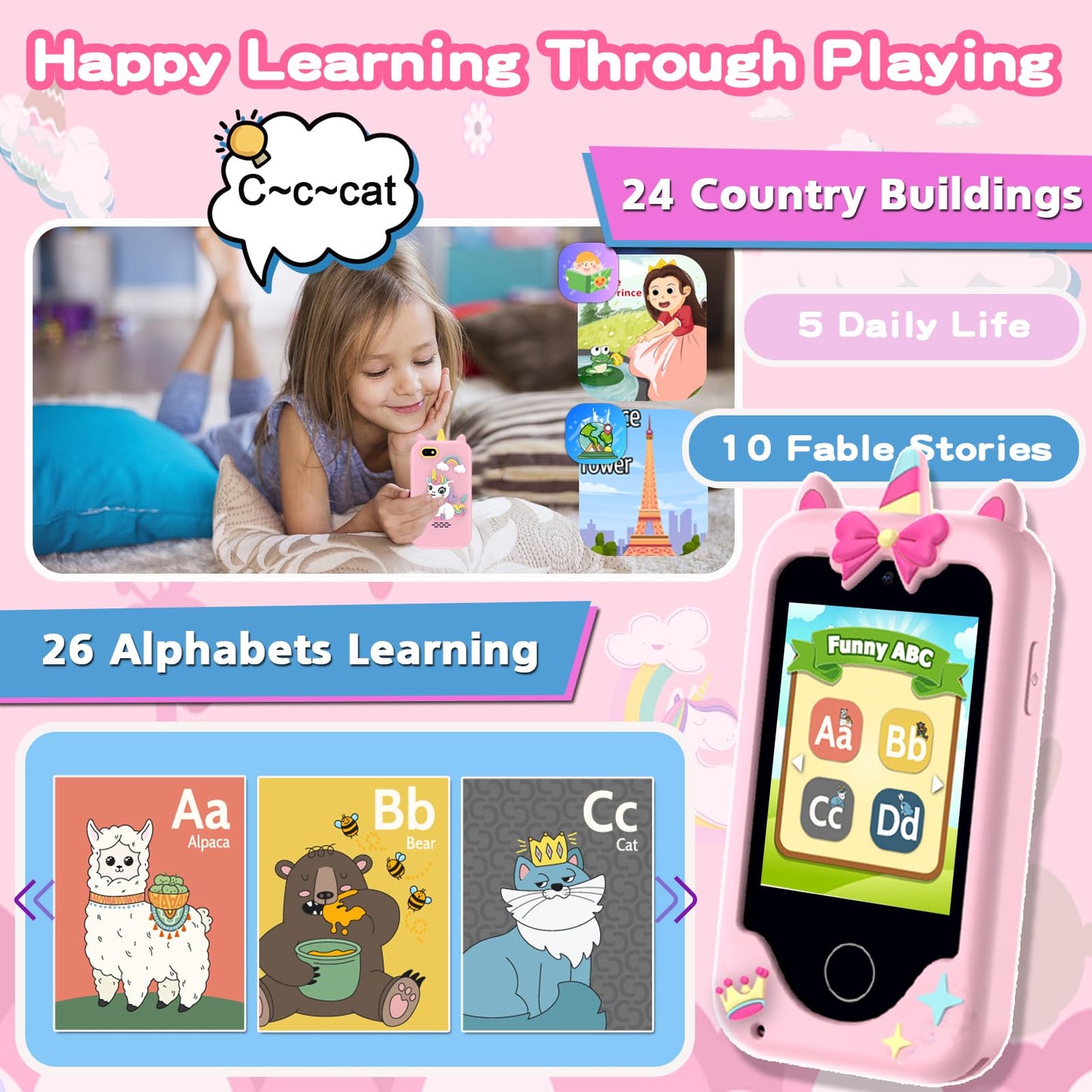 Kids Phone Toys For Girls, 3 4 5 6 7 8 Year Old Boys Girls Christmas Birthday Gifts For Kids, 2.8'' Touchscreen Smartphone Toddl