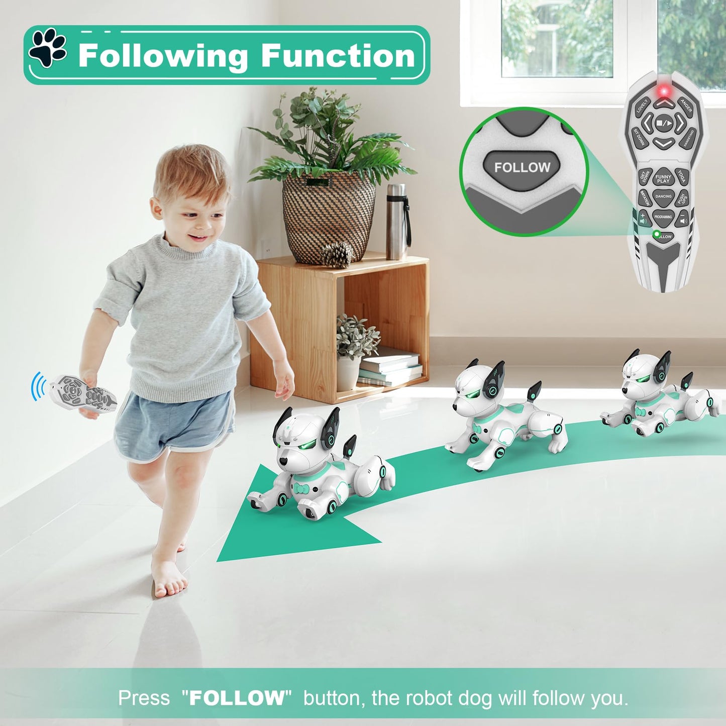 Remote Control Robot Dog Toy, Rc Dog Programmable Smart Interactive Robotic Pets, Rc Stunt Robot Toys Dog Imitates Animals Music Dancing Handstand Push-Up Follow Functions For Boys Girls Toy Green