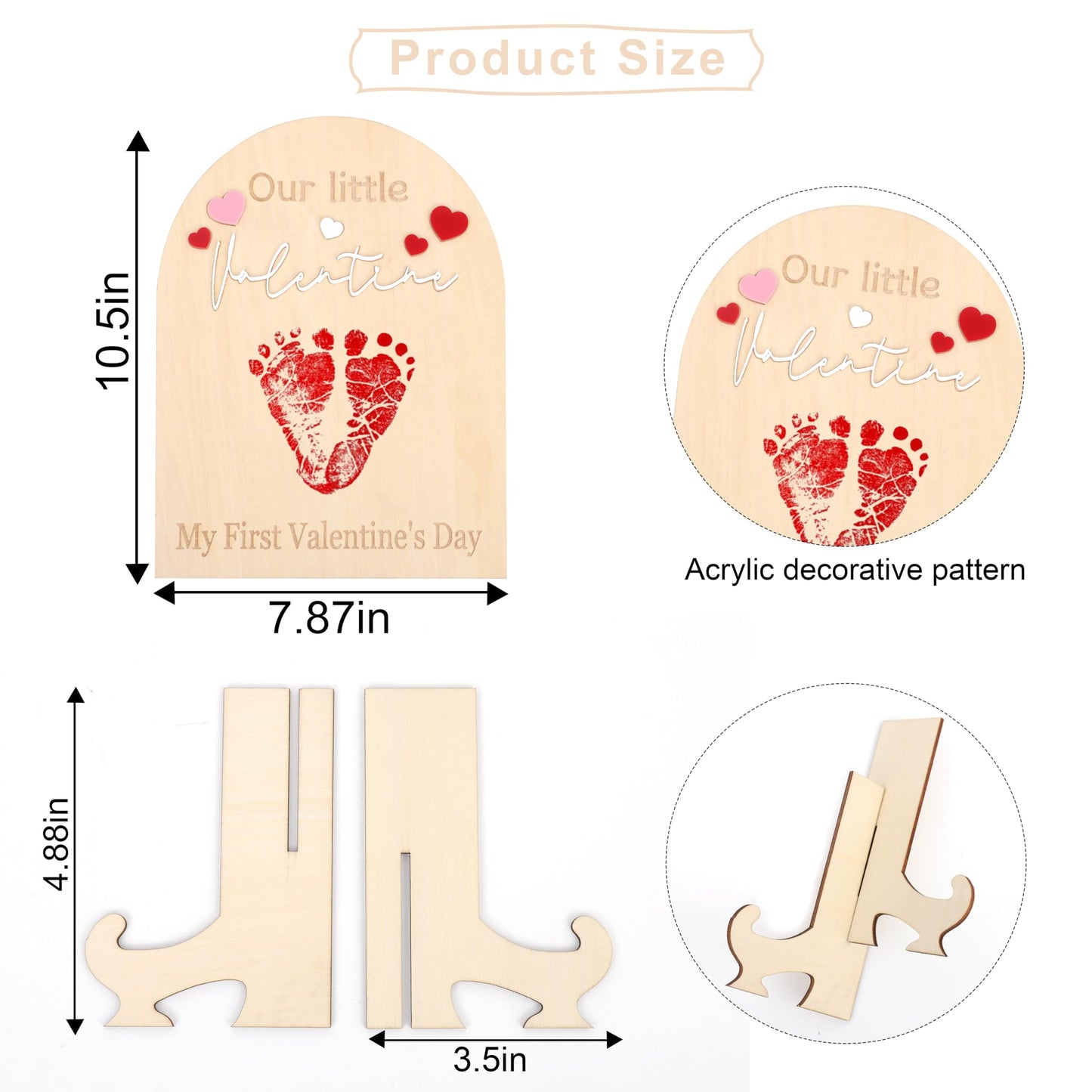 My First Valentine Footprint Wood Board - Our Little Valentine Wood Sign Milestone, Baby Footprint Wood Craft, First Valentine K