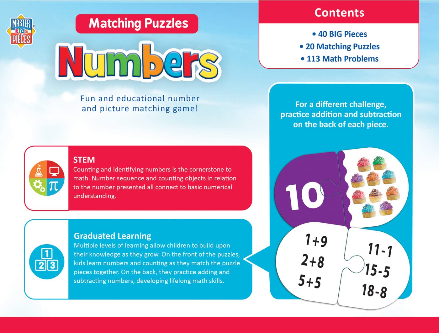 Masterpieces Kids Games - Educational Numbers Matching Puzzle - Game For Kids And Family - Laugh And Learn