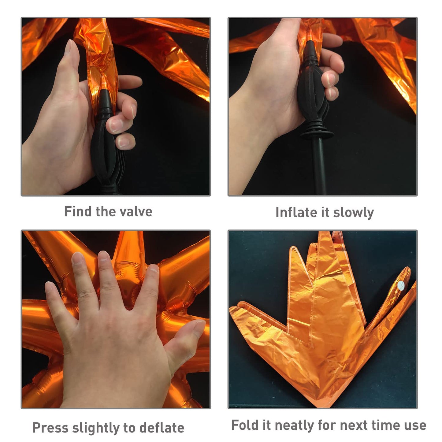 6 Pcs Orange Star Foil Balloons One-Piece 14-Pointed Star Balloons 4D Starburst Cone Mylar Balloons 22Inch Christmas Birthday We