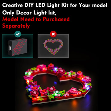 Vonado Light Compatible With Lego-Heart-Ornament-40638 Valentine Flowers Heart Wreath Frame, Lighting Set Compatible With Orname