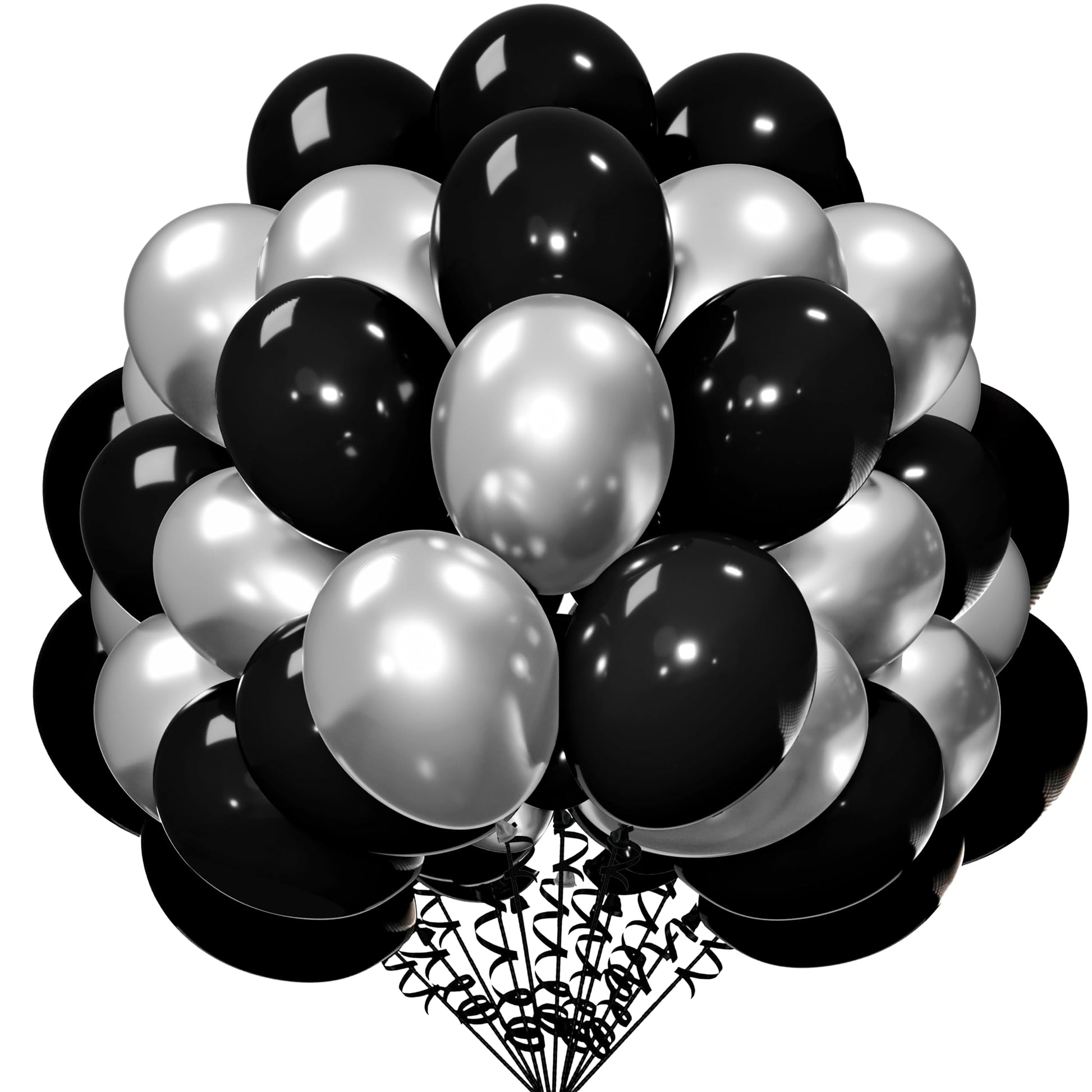 Cyttokl Black And Silver Balloons 12 Inch 100 Pack Metallic Chrome Silver Black Latex Helium Balloons For Birthday Wedding Baby