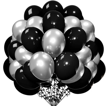 Cyttokl Black And Silver Balloons 12 Inch 100 Pack Metallic Chrome Silver Black Latex Helium Balloons For Birthday Wedding Baby