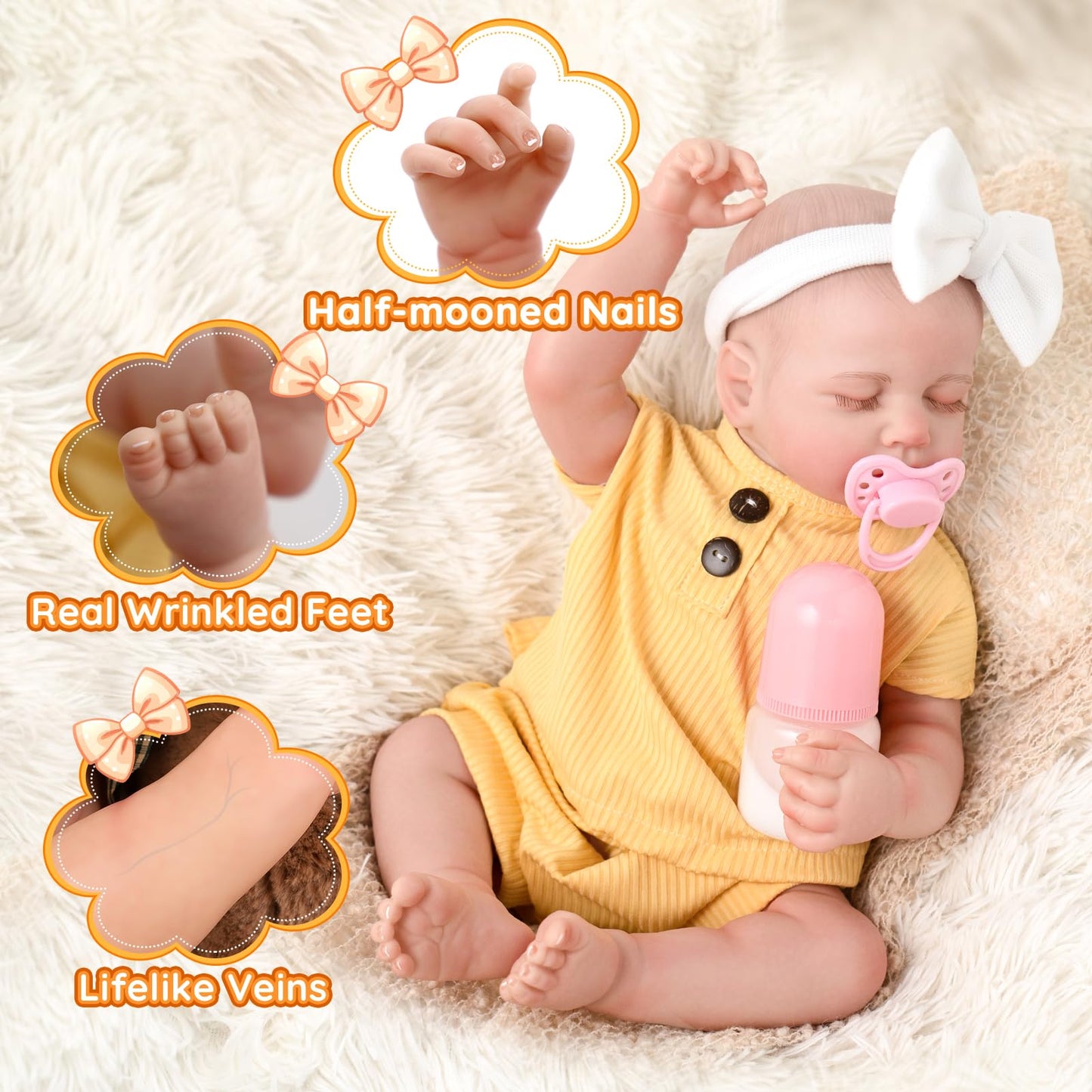 Jirachi Lifelike Reborn Baby Dolls, Real Life Vinyl Body Sleeping Baby Girl, 18 Inch Realistic Reborn Baby With Feeding Accessories For Girls Age 3+