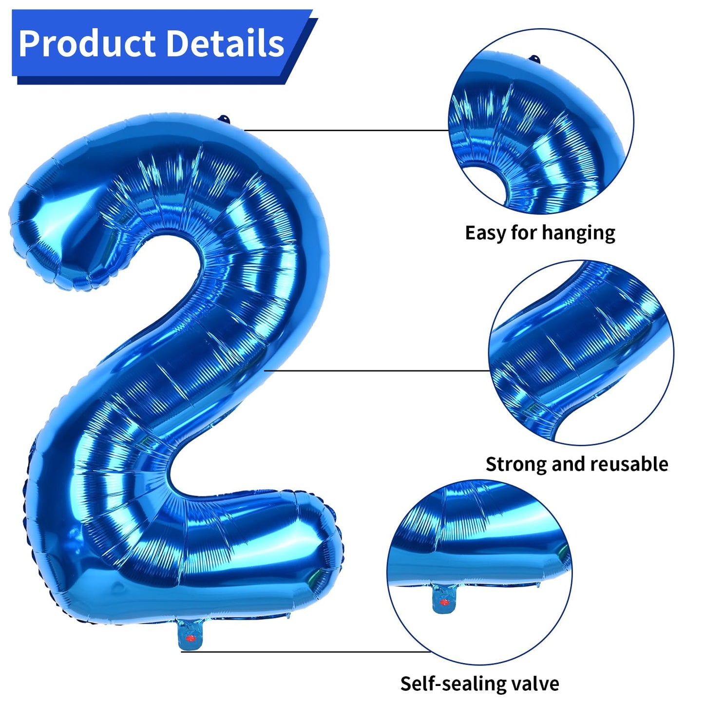 40 Inch Blue Number 2 Balloon, 2Nd Birthday Balloons, 11Pcs Silver Birthday Print Balloons Dark Light Blue Latex Balloons 2 Foil