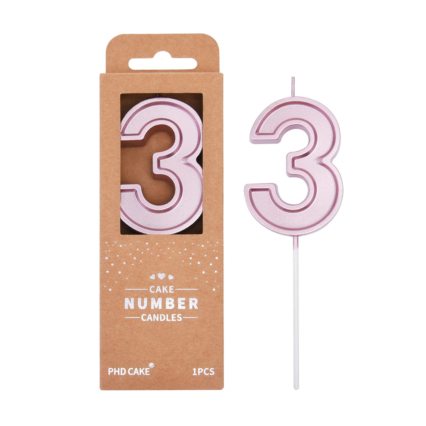 PHD CAKE 2.76 Inch Luxe Rose Gold 3 Number Birthday Candles, Rose Gold Number Candles, Cake Number Candles, Party Celebration
