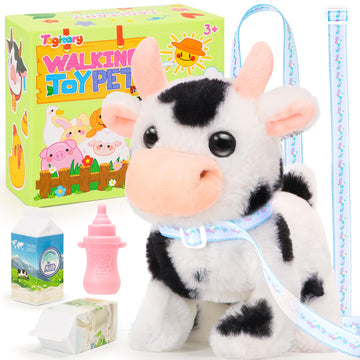 Tagitary Plush Toys Interactive Toys Cow For Kids,Walking Pet Toys Can Make Sounds,Wag Tail And Nod Head, Realistic Stuffed Cattle Toys Birthday Gift For Kids Toddlers