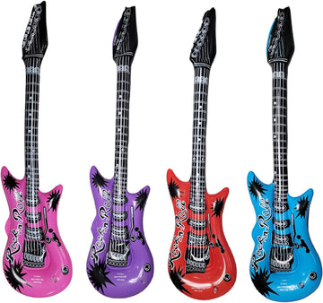 Zugar Land Rock Inflatable Guitar (40 Inches) Vinyl. Perfect Party Favor, Dj Dance 80S Rocker (Rock-N-Roll (12 Pack)), Multicolor