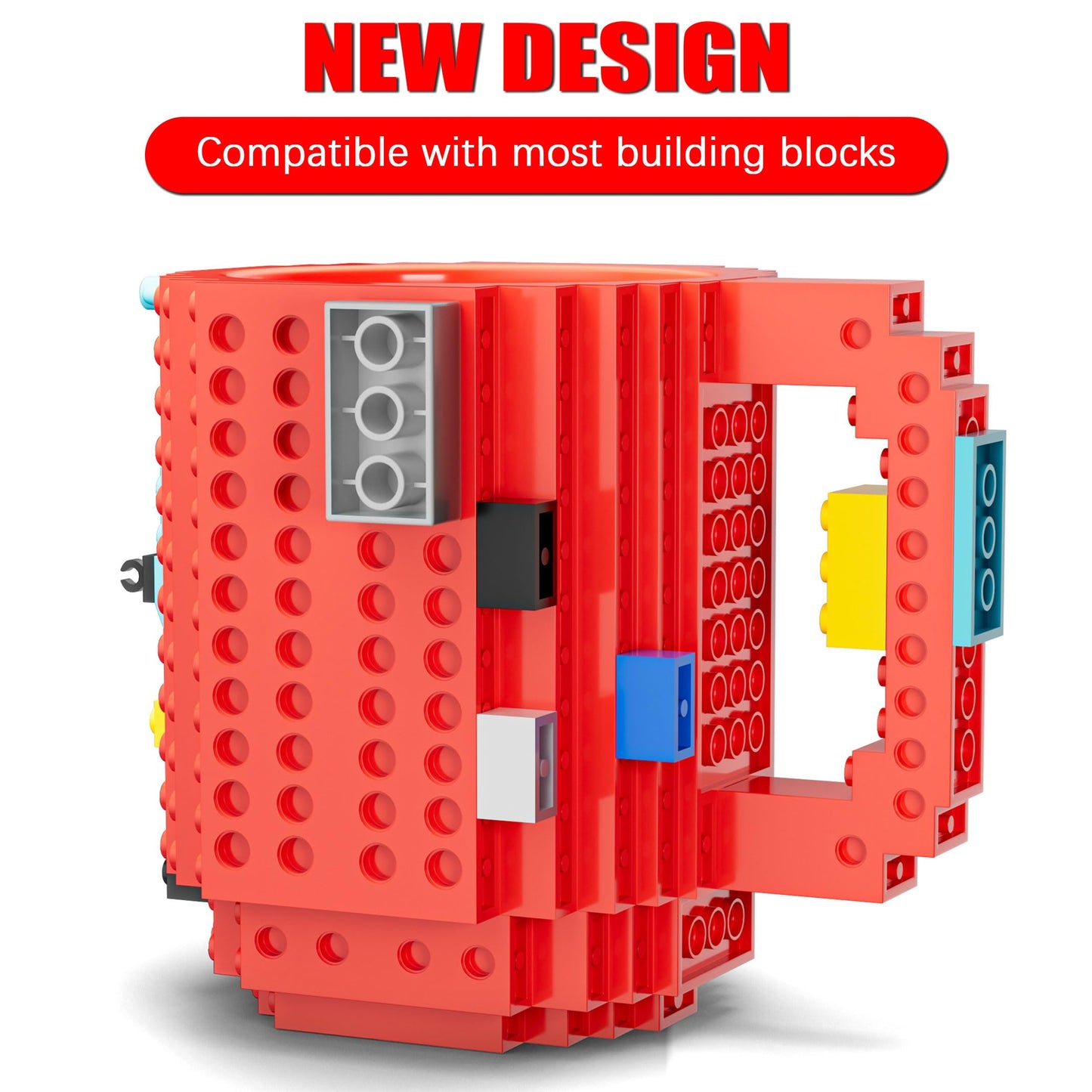 DAYMOO Build on Brick Mug, Red Plastic Coffee Mug Set for Kids & Dads, Model DY001-R, Creative DIY Gift Idea, 4 Piece Set