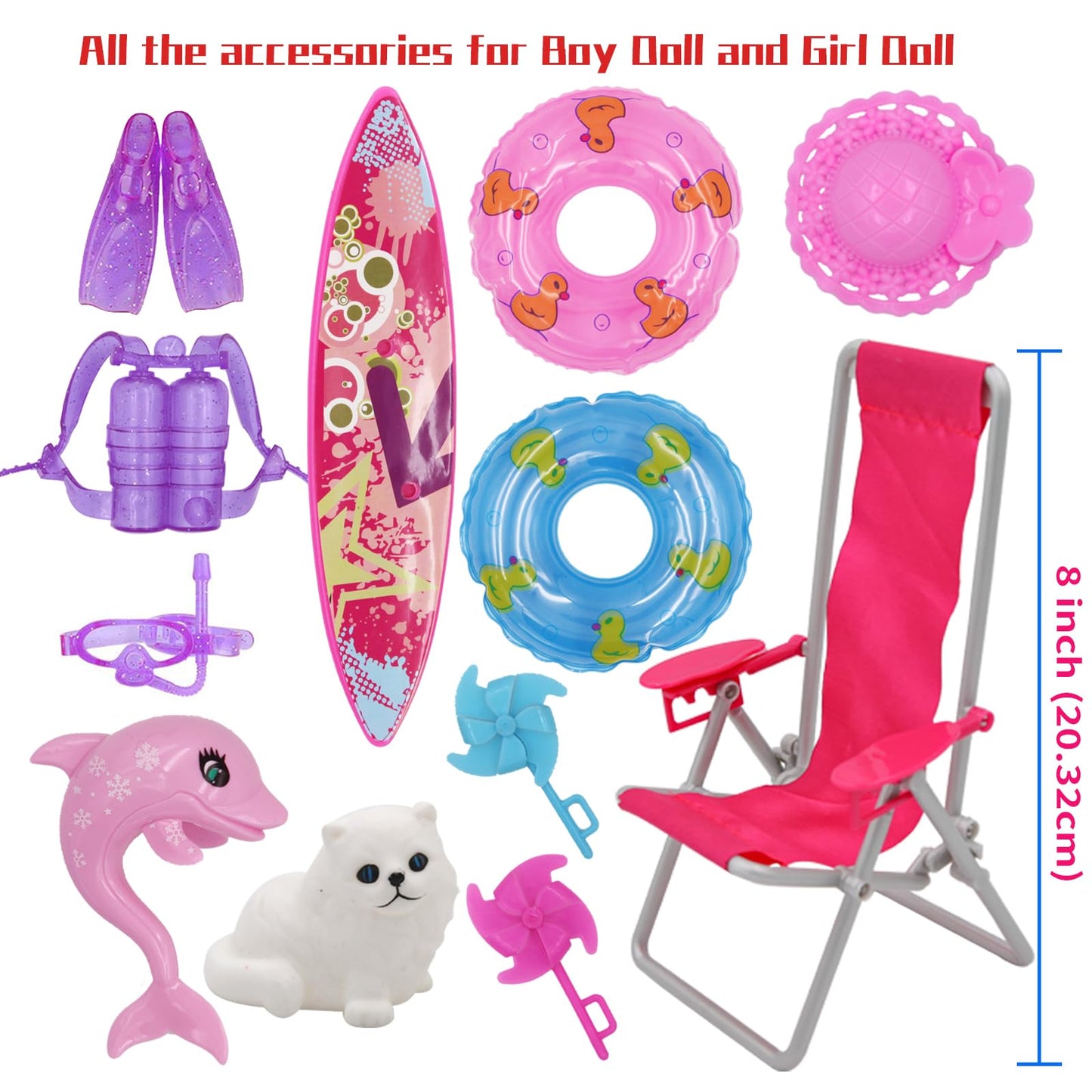 Ztweden 42Pcs Doll Clothes And Swimming Accessories For 12 Inch Boy And Girl Dolls Includes Bikini Swim Suit Swim Trunks Skatebo