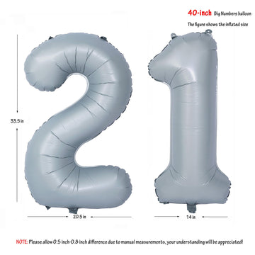 40 In Matte Gray Number Balloons Helium Foil Mylar Balloon Birthday Party Banquet Decoration 21