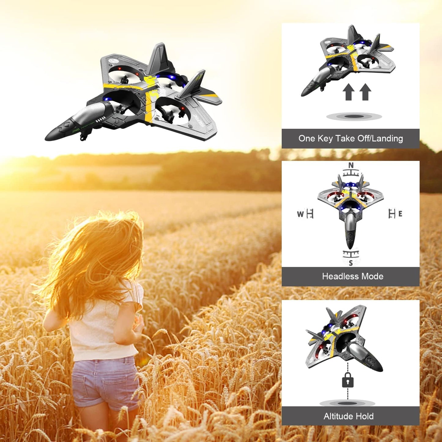 4Drc V17 Rc Plane Remote Control Plane 2.4Ghz Foam Rc Airplanes Helicopter Quadcopter For Adults Kids,Spinning Drone,Gravity Sen