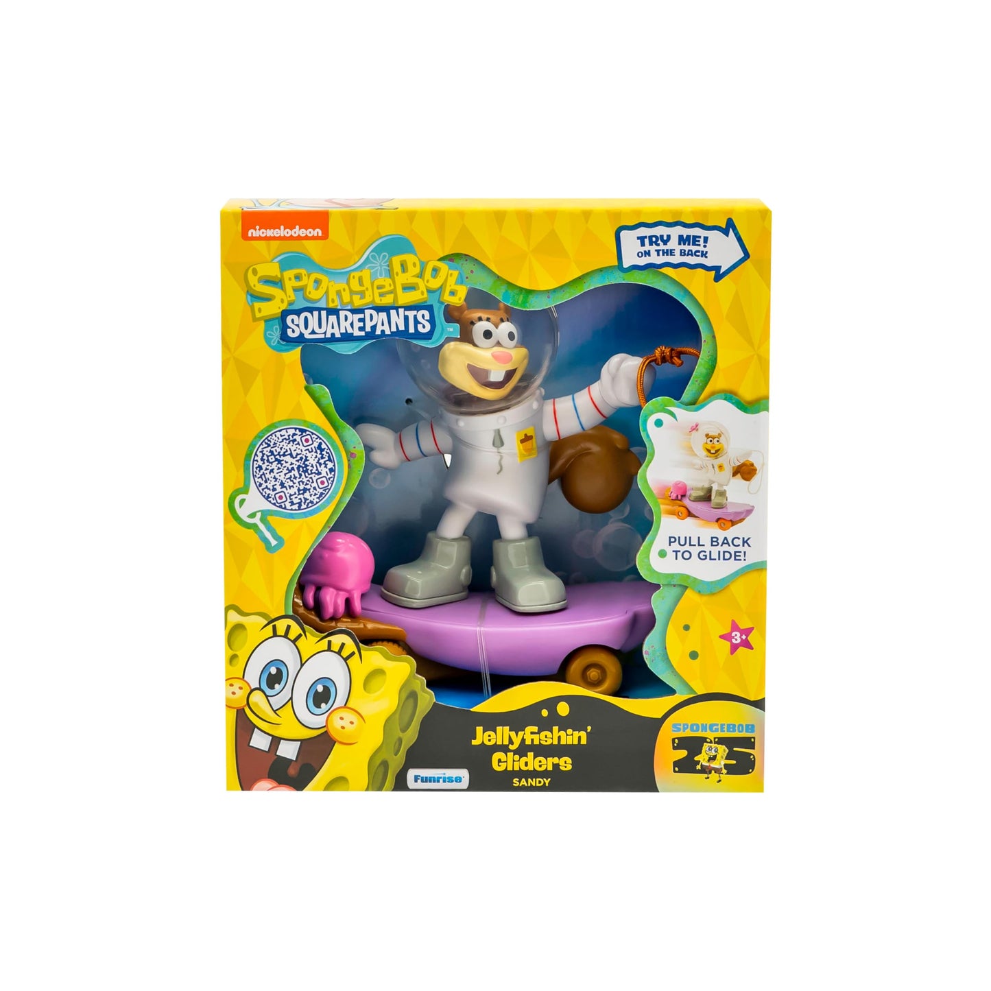 SpongeBob SquarePants, Jelly Fishin Gliders Sandy Cheeks, 5    Pull-Back Racing Toy with Jellyfishing Action, Ages 3+