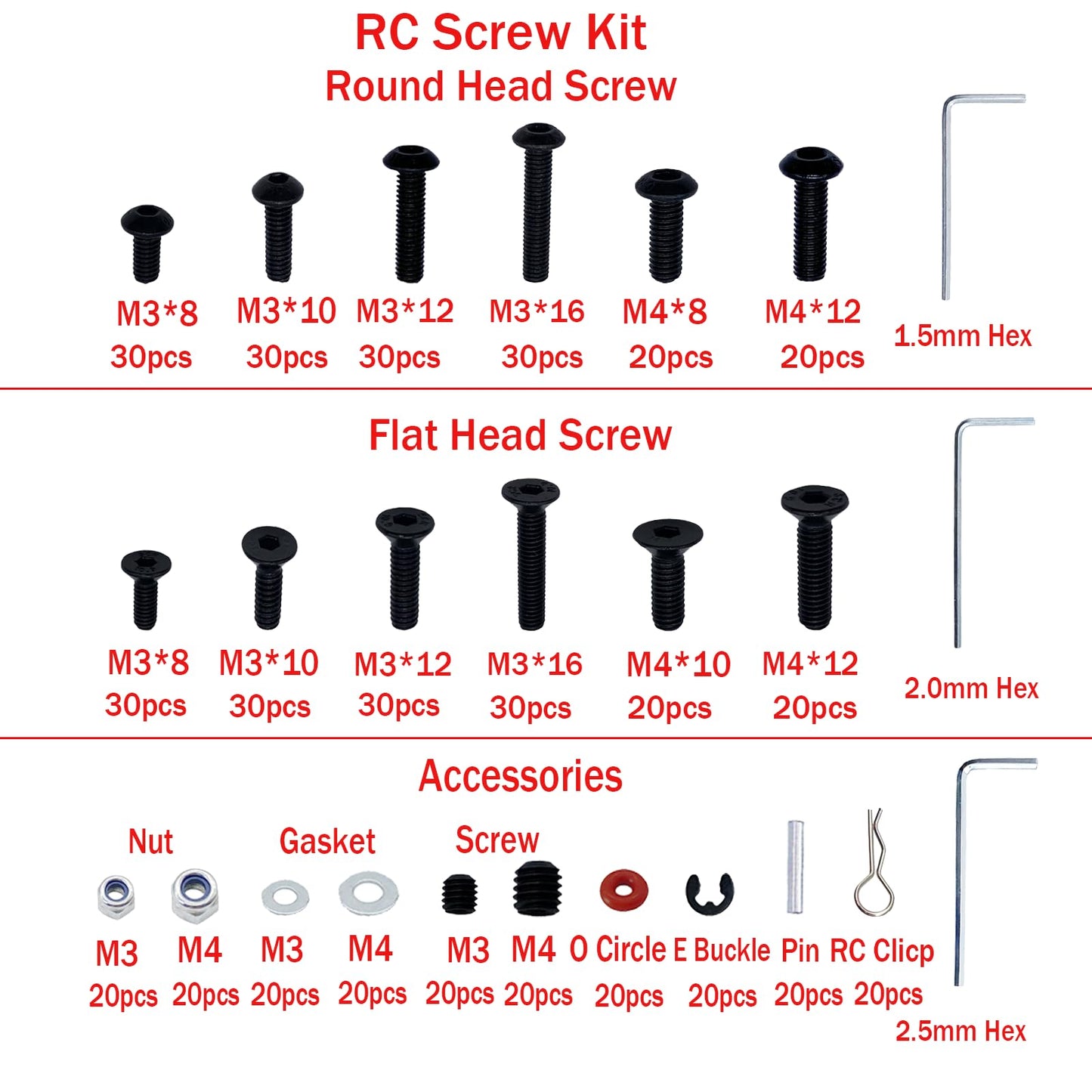 520pcs Universal RC Screw Kit Screws Assortment Set for Traxxas Arrma Redcat HPI Axial SCX10 Losi 1/8 1/10 1/12 1/16 Scale RC Ca