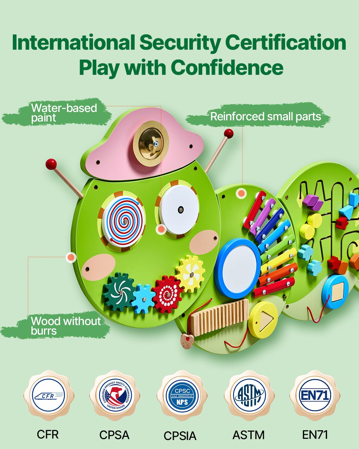 VEVOR Caterpillar Activity Wall Busy Board Wall, 12 Wall Activities Board, Montessori Sensory Wall Panel for Kids 3-12 Years, Se