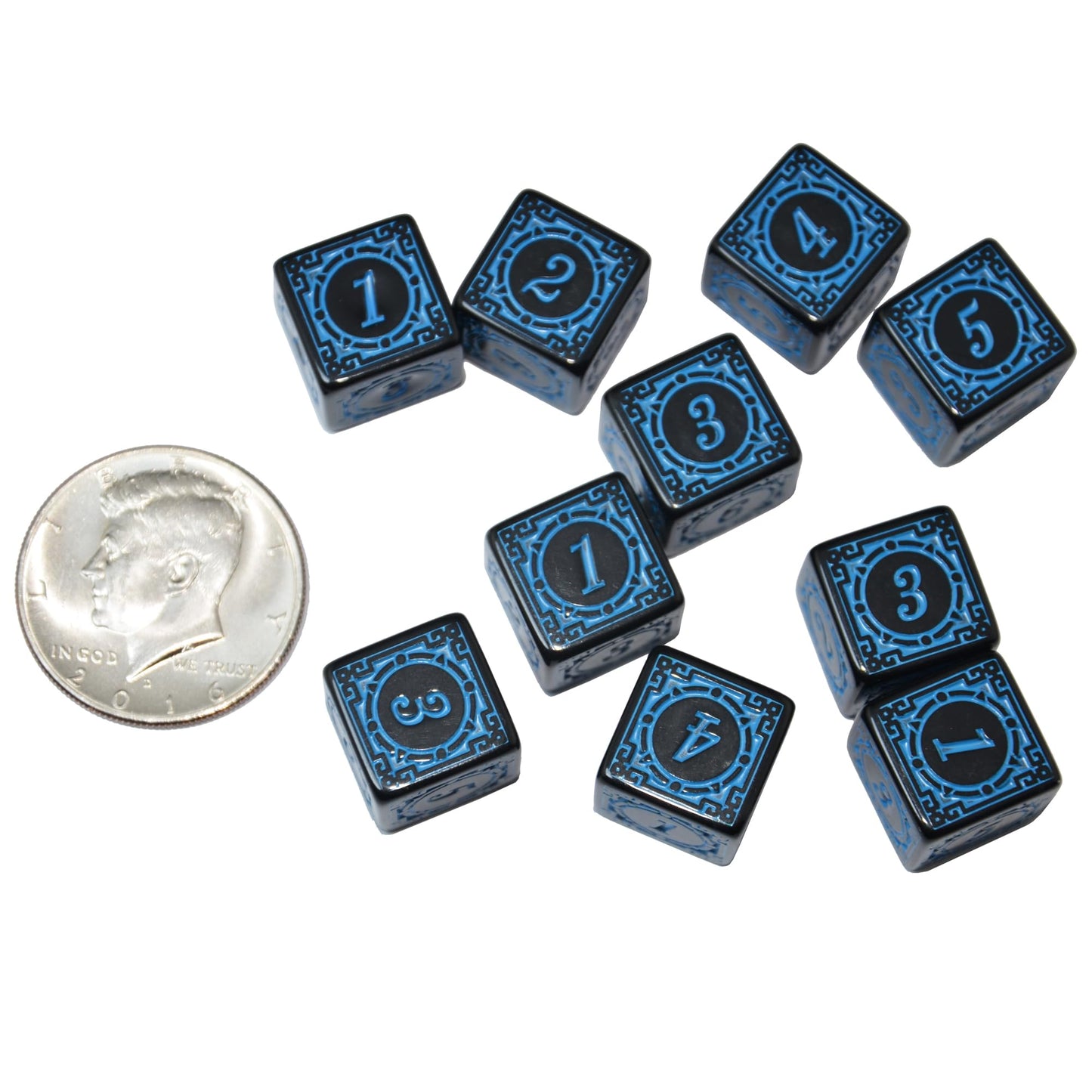 SmartDealsPro 10-Pack D6 Six Sides 16mm Dice Die for DND MTG PRG Wow Table Game Math Teaching (Blue Letter)