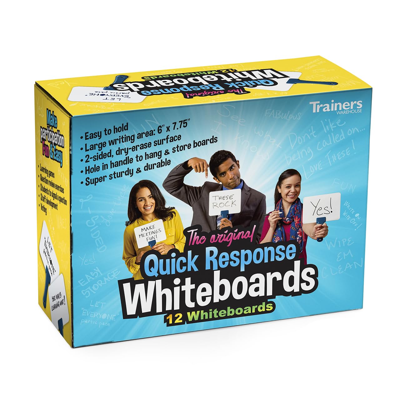 Trainers Warehouse Classroom Set of 12 Dry-Erase White Quick Response Boards | Super-Sturdy Dry-Erase, Two-Sided Answer Paddles