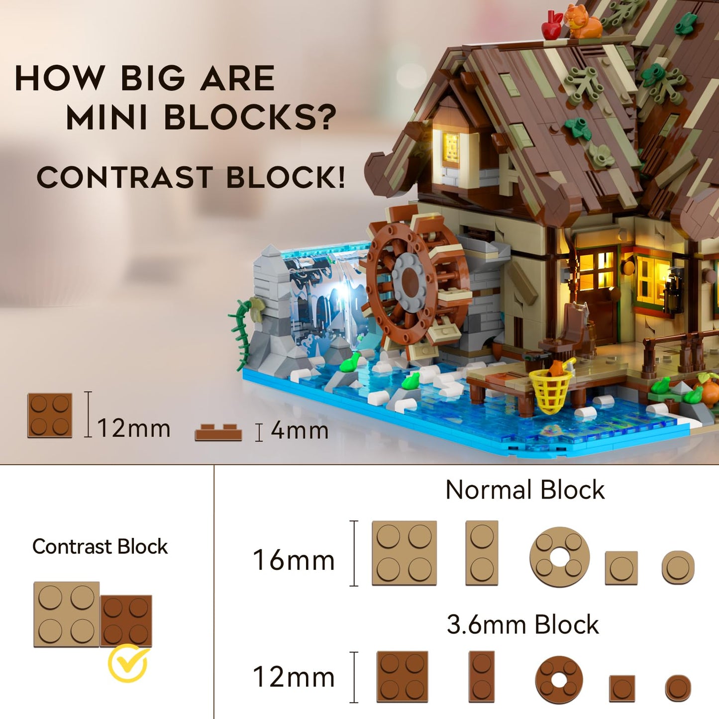Insoon Wood Cabin Building Set With Led Light, 2570 Pcs Wooden Forest House Mini Building Block Toy With Waterwheel Pond Animals, Big House Construction Model For Adults Teens Kids Boys Girls 10-12+
