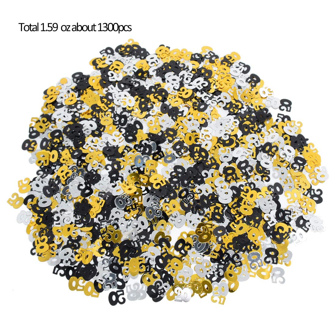Number 50 Confetti Shiny Table Confetti for 50th Birthday Anniversary Party Decoration, Black Gold Silver, 1.59 Oz
