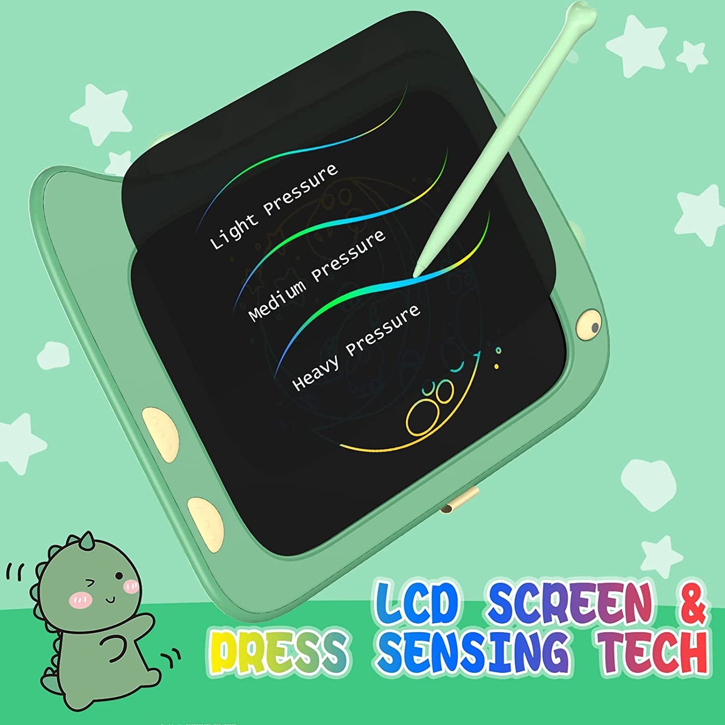 ORSEN LCD Doodle Board Tablet - 8.5 Inch Green Dinosaur Drawing Pad for Kids 2-6 Years - Fun Gifts for Christmas and Birthdays