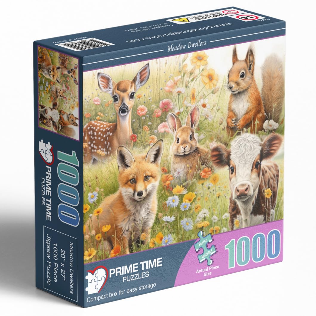Prime Time Puzzles - Difficult 1000 Piece mature-themed Jigsaw Puzzle - Deer  Cow  Fox  Squirrel and Rabbit - Cute Animals - Hard  Challenging Puzzle Perfect for Game Nights - 20x27 inches