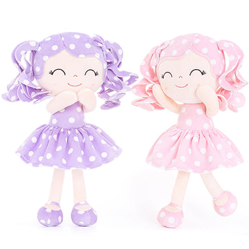 Gloveleya Doll Baby Dolls Plush Baby Doll My First Baby Doll Rag Doll Soft Doll Baby Girl Gifts Curly Hair Purple Pink Polka Dots Dress 12Inches