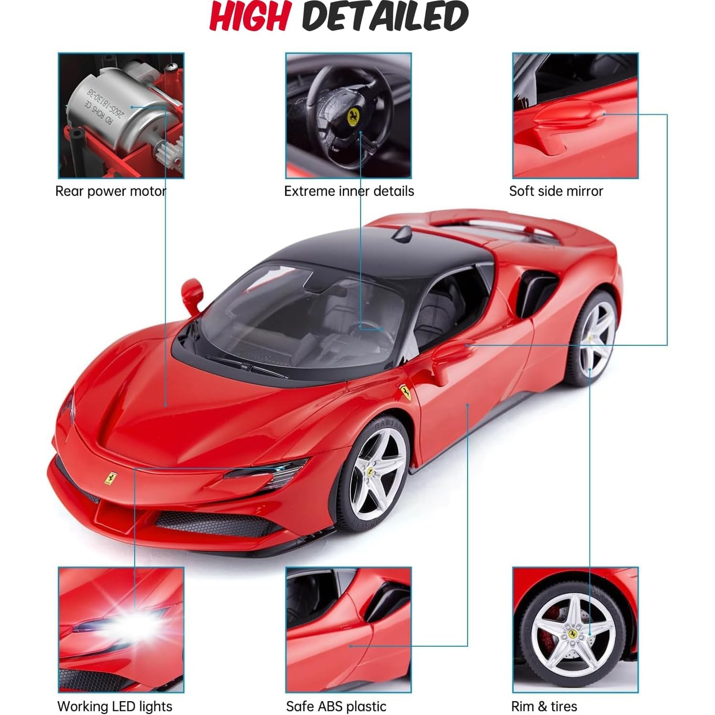 PowerTRC Official Licensed Ferrari RC Car, Ferrari Toy Car, Ferrari SF90 1:14 Scale Official Licensed Model Sports Car RC Cars f