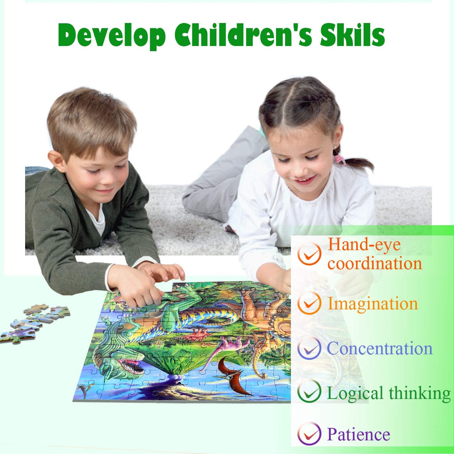 Puzzles For Kids Ages 4-8 Year Old,100 Piece Dinosaur Jigsaw Puzzle For Toddler Children Learning Educational Puzzles Toys For B