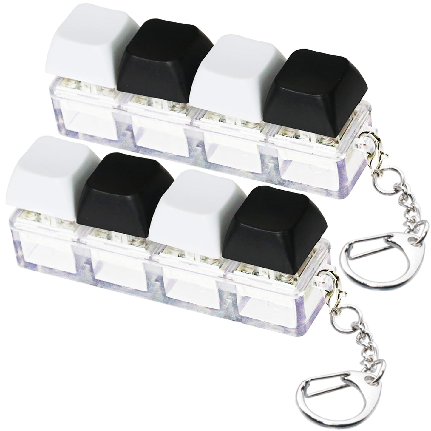 2 Psc Keyboard Fidget Toy  Keyboard Fidget Keychain 4-in-1 Keyboard Decompression Button Finger Clicker Toys  Button Stress Relief Fidget Gifts for mature-themed to Relief Stress (Black+White)