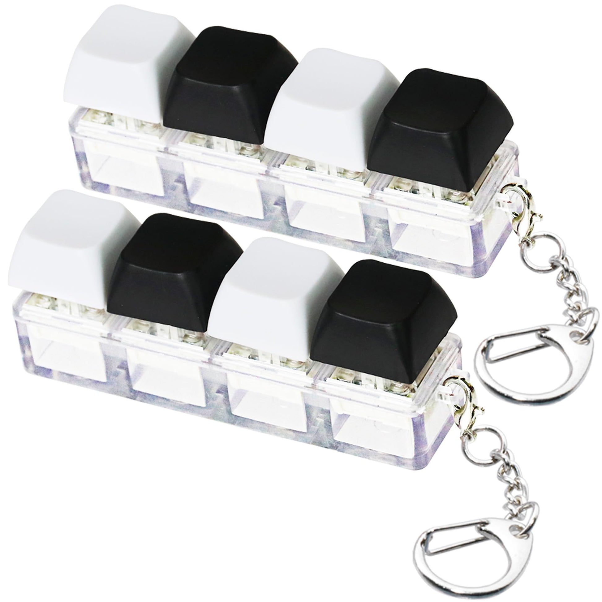 2 Psc Keyboard Fidget Toy  Keyboard Fidget Keychain 4-in-1 Keyboard Decompression Button Finger Clicker Toys  Button Stress Relief Fidget Gifts for mature-themed to Relief Stress (Black+White)