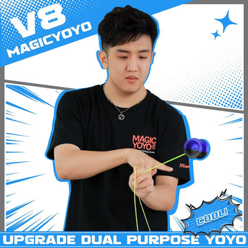 Professional Responsive Yoyo V8, Dual Purpose Yoyo For Kids Beginners, Metal Yoyo Replacement Unresponsive Yoyo Bearing For Adults And Advanced With 12 Yoyo Strings + Yoyo Case Bag(Black Blue)