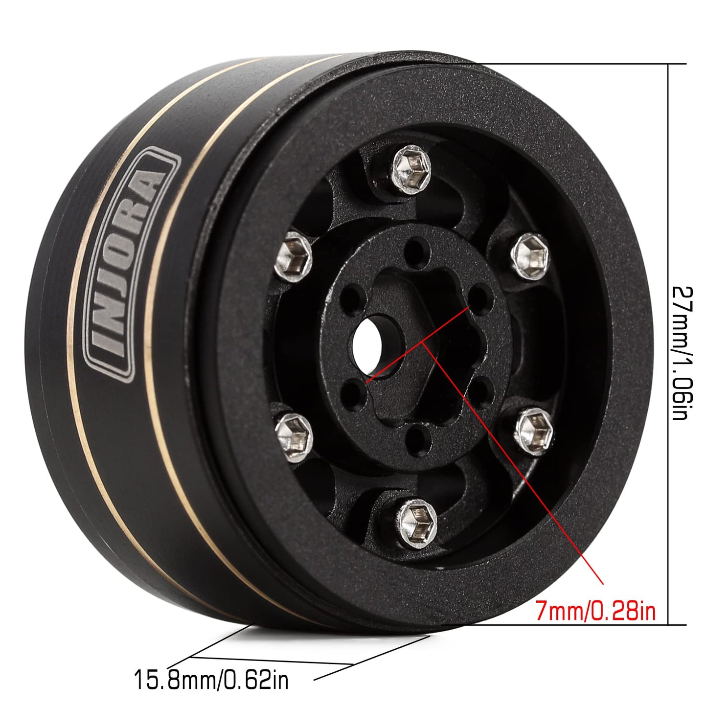 INJORA Brass 1.0 Beadlock Wheel- Negative Offset 3.15mm Wheels for 1/18 TRX4M SCX24 Gladiator Bronco C10 JLU Deadbolt Axial 1/24
