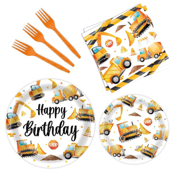 Bqk 96 Pcs Construction Plates And Napkins Construction Party Decorations Construction Paper Plates Construction Birthday Party